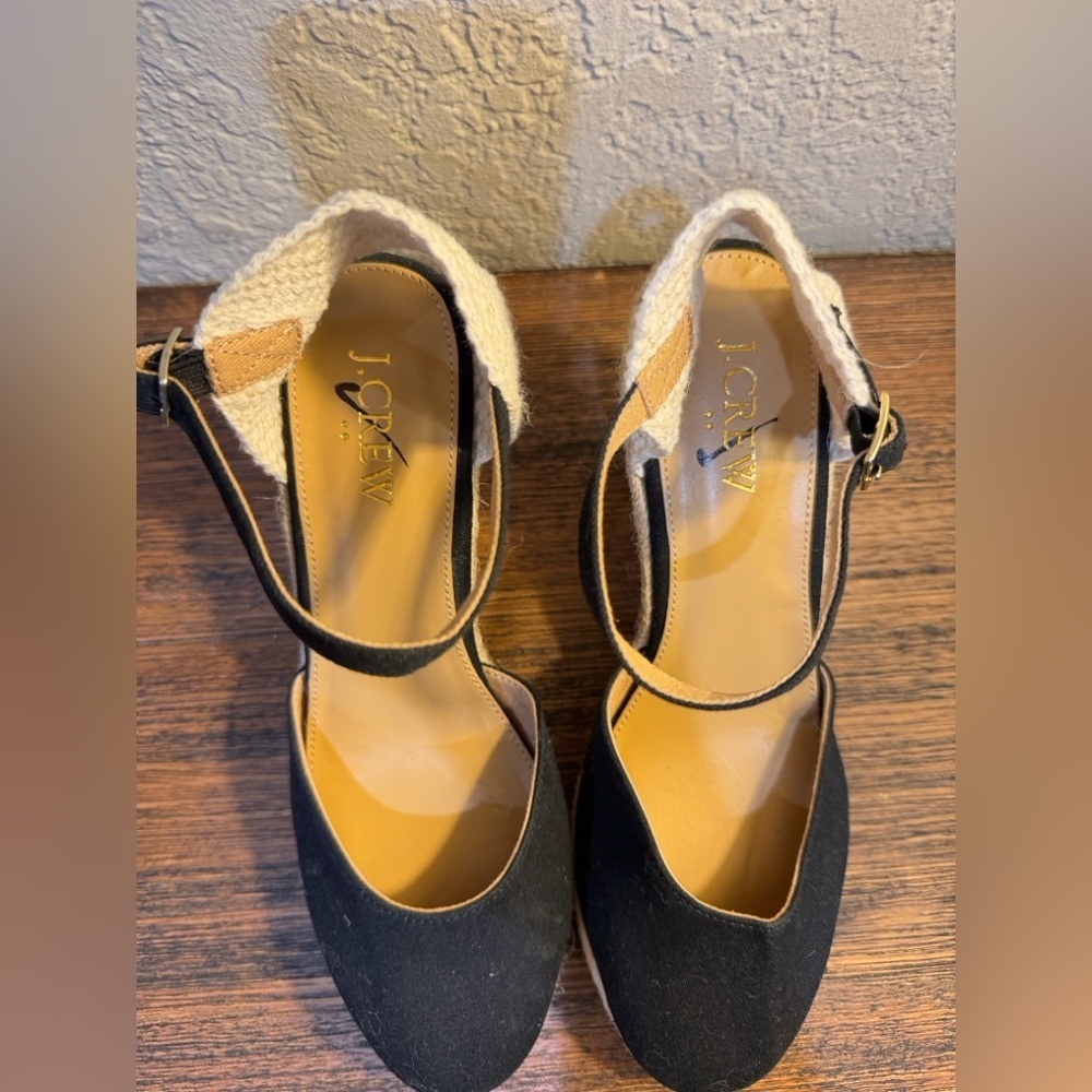 J. Crew Black Canvas Espadrille Wedge Ankle-Strap Sandals - Picture 9 of 16